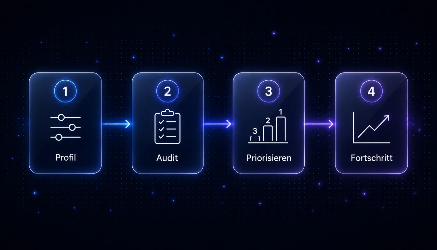 Vier Schritte zur operativen Reife: Profil, Audit, Priorisieren, Fortschritt